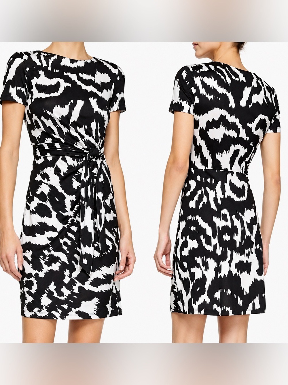 Diane Von Furstenberg Zoe Dress Cream Black Ikat Silk Size 8